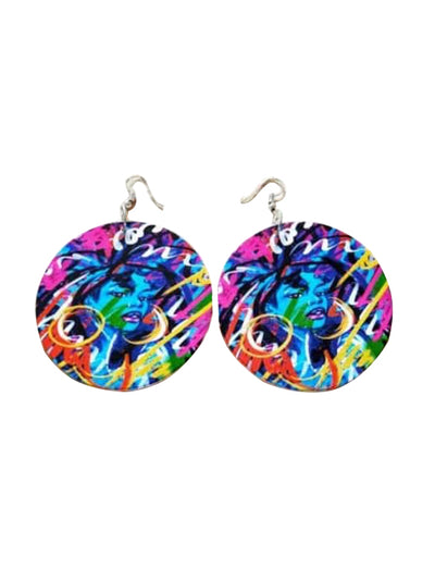 Earrings Multi-color Face Round
