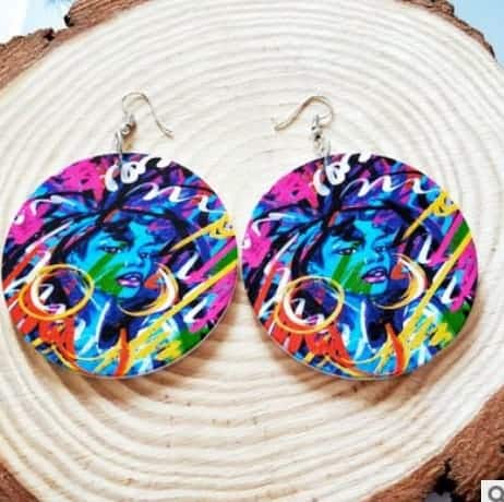 Earrings Multi-color Face Round